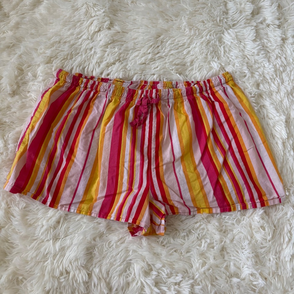 Joe Boxer Womens Large Pajama Shorts Pink Red Yellow Striped Cotton Sleepwear